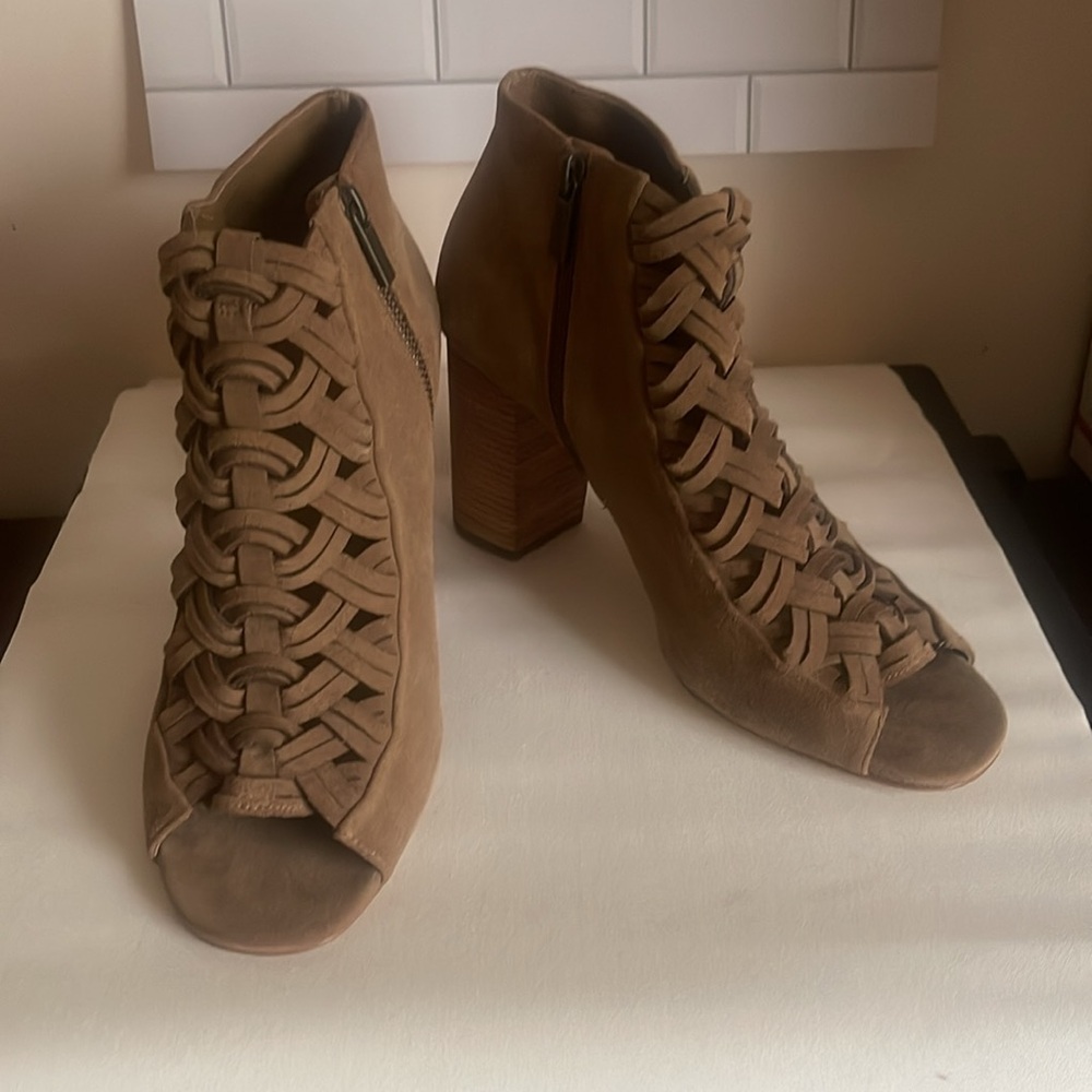 Michael Michael Kors Westley Woven Suede Open-Toe Ankle Booties